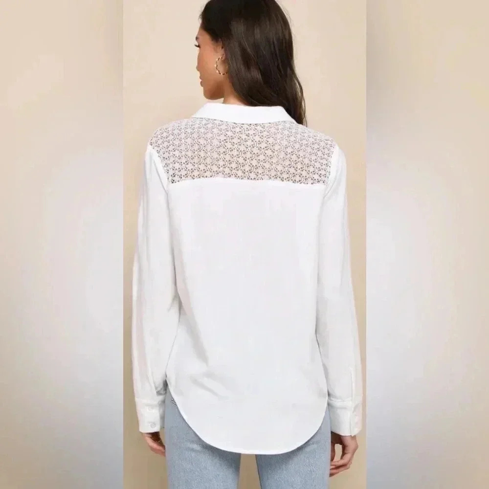 Lulus Ivory Crochet Lace Button Up Top New With Tags - Picture 3 of 6